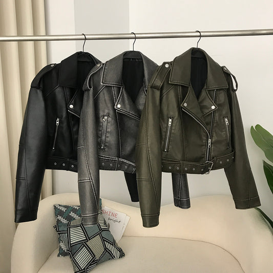 Biker-style leather coat